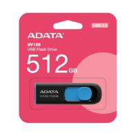 Флешка USB 512 Гб ADATA UV128, USB3.0, пластик, R-100 MB/s, черный, синяя вставка