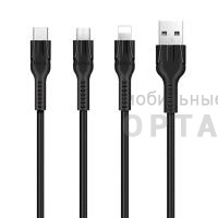 Кабель USB to Lightning, Type-C, микро USB HOCO U31 Benay, 1m, 2.4A,  чёрный