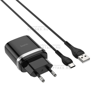 Блок питания сетевой 1 USB HOCO C12Q, 3000mA, , пластик, QC3.0, кабель Type-C, цвет: чёрный (1/10/100)