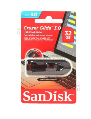 Флешка USB 32 Гб SanDisk Cruzer Glide CZ600, USB3.0, пластик, черный