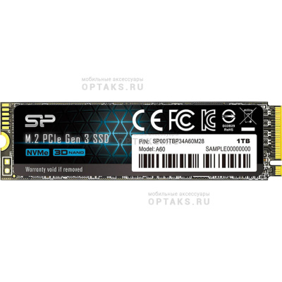 Жесткий диск SSD Silicon Power 1 TB  P34A60, PCIe 3x4, R/W - 2200/1600 MB/s, (M.2), 2280, TLC 3D NAND