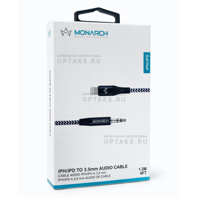 Кабель AUX 3.5мм to Lightning плетеный Monarch Z-Series ZL-10, серый