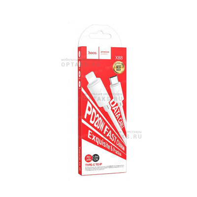 Кабель Type-C to Lightning HOCO X88 Gratified, 1m, 2.4A, QC3.0,  белый, не упакован
