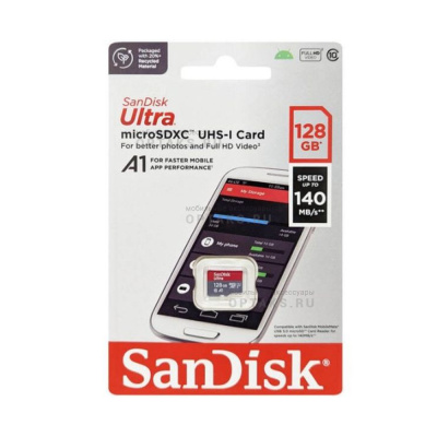 Карта памяти microSDXC 128Gb SanDisk, Ultra, UHS-I R 140MB/s