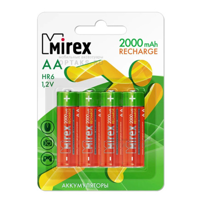 Аккумулятор Ni-MH Mirex HR6 / AA 2000mAh 1,2V 4 шт (4/40/200), ecopack