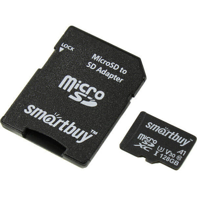 Карта памяти 128 Гб MicroSD Smartbuy Сlass 10  Advanced U3 V30 A1 (55/90 Mb/s)+ SD адаптер