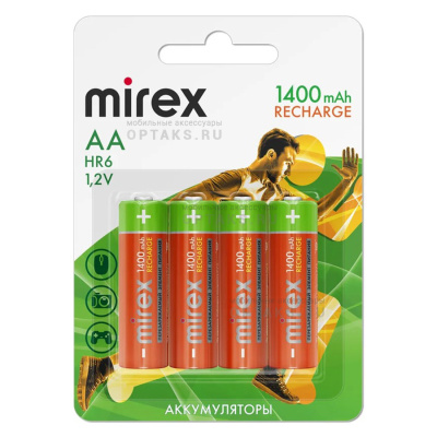 Аккумулятор Ni-MH Mirex HR6 / AA 1400mAh 1,2V 4 шт (4/40/200), ecopack